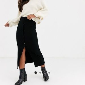 ASOS ribbed midi pencil skirt with front slit